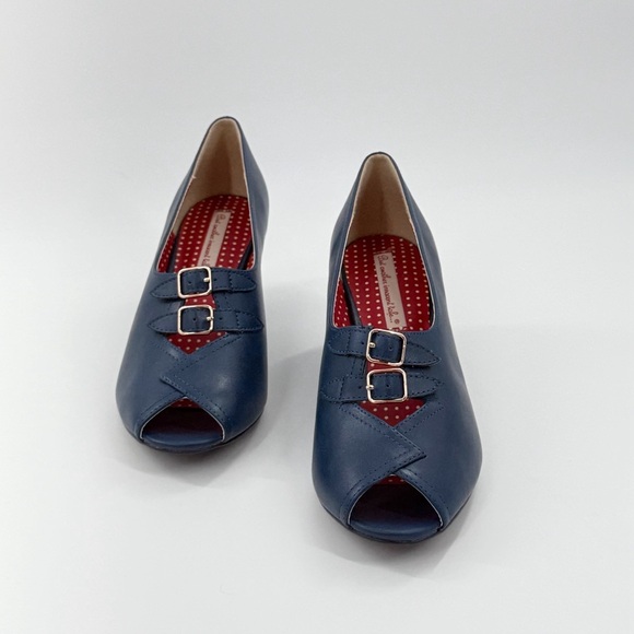 BAIT Footwear Blue Peep Toe Double Buckle Heels Size 10 - Picture 11 of 13